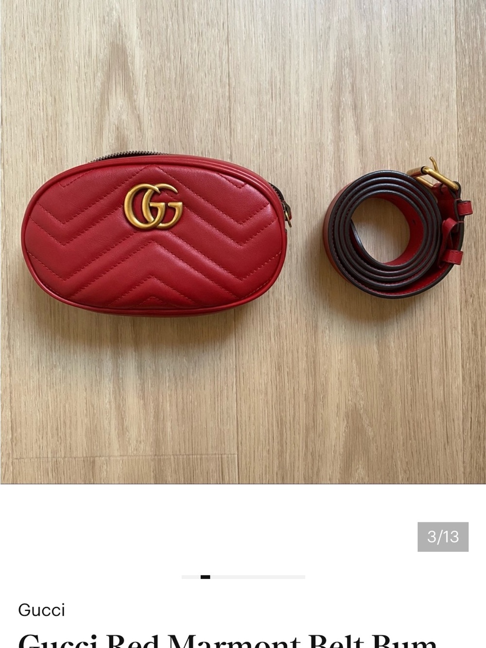 Gucci Red GG Marmont Quilted Leather Belt Bag with Gold Hardware